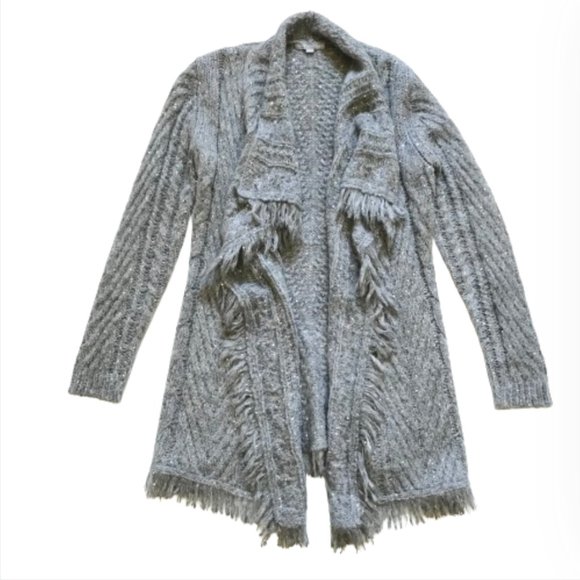 Dtlm REPEAT Cardigan Sweater Womens 38 Small Gray Fringe Open Front Long Sleeve - Picture 1 of 11